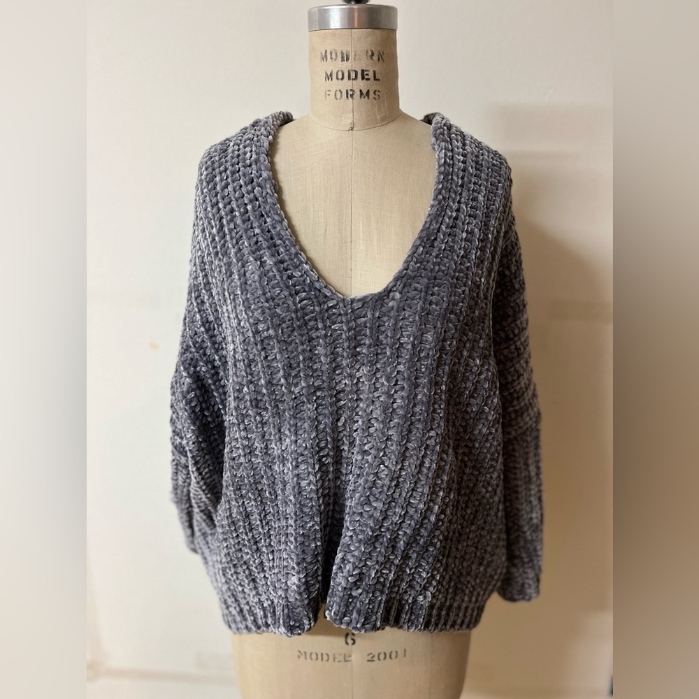 V neck Chenille Sweater Top